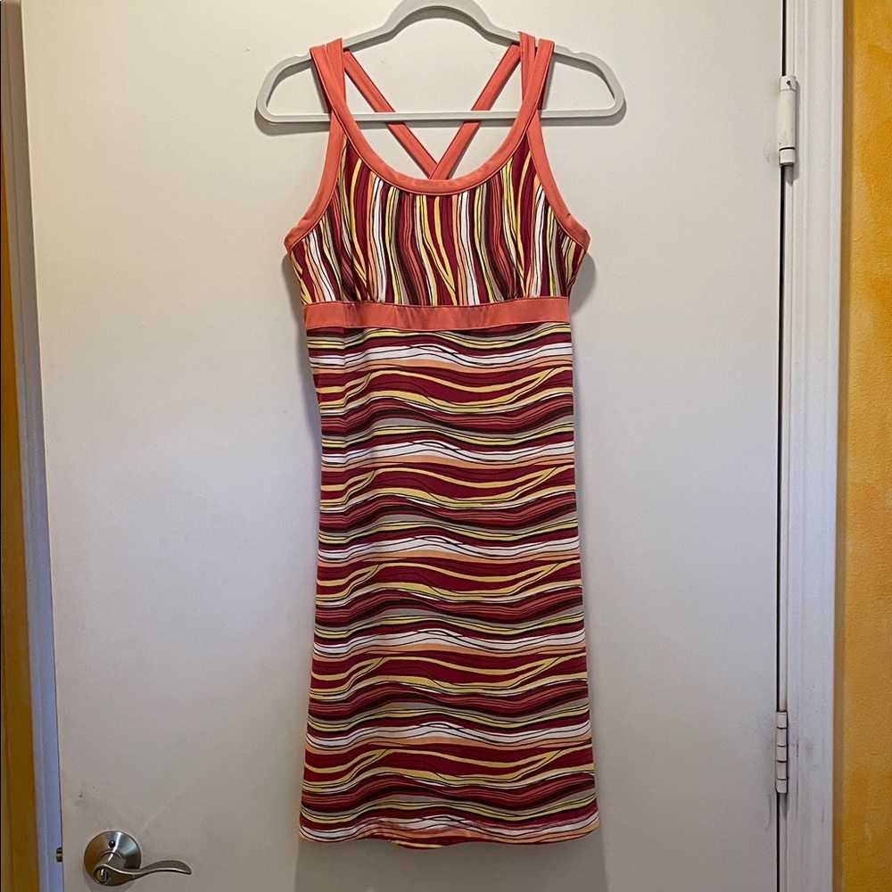 Royal Robins Striped Coral Multi-Color Crossback Tank Dress womens medium